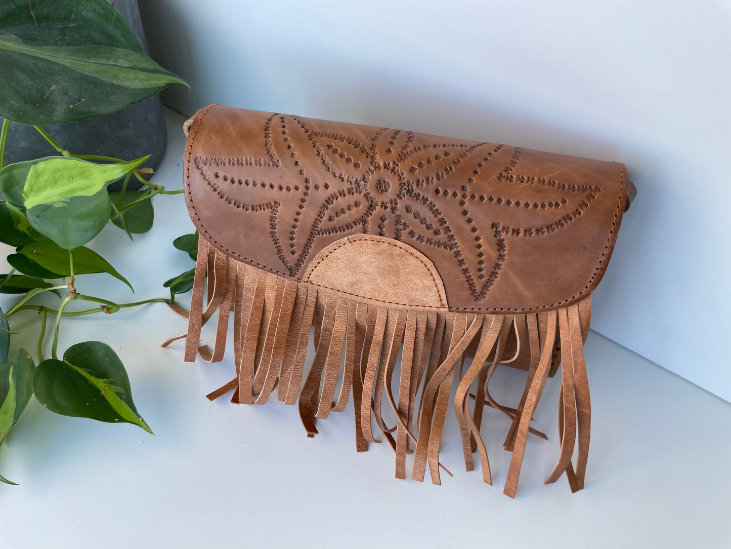 Genuine Mexican Leather Purse with Fringe