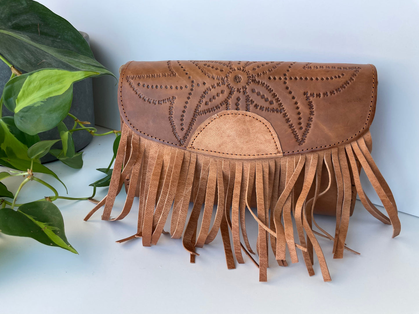 Genuine Mexican Leather Purse with Fringe