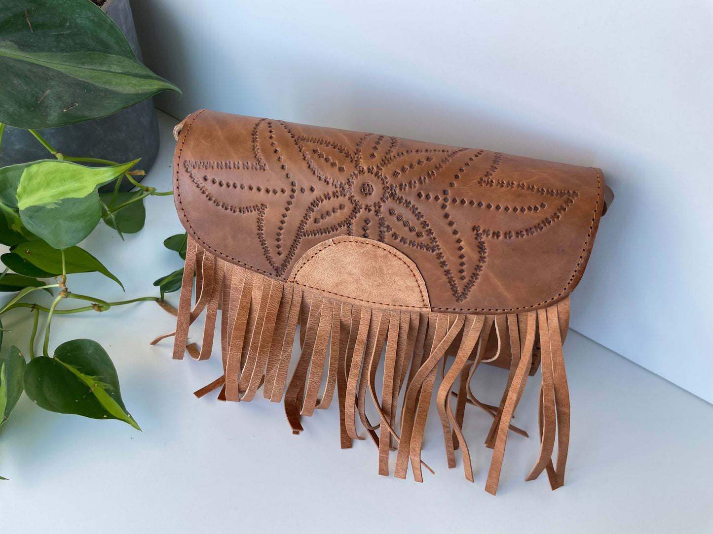 Genuine Mexican Leather Purse with Fringe